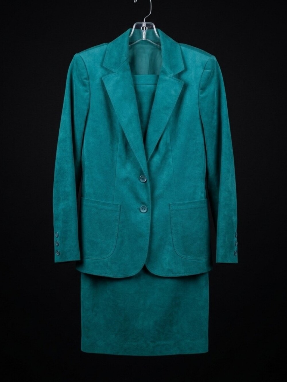 Vintage Adolph Schuman for Lilli Ann Teal Ultrasuede Skirt Suit Set
